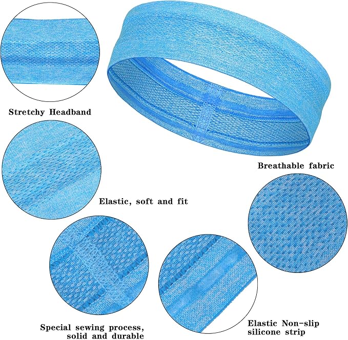 8 Pieces Sweatbands Non Slip Headbands Stretchy Running Sports Sweatbands Workout Headband Grip Silicone Yoga Hair Band Elastic Exercise Hair Wrap for Women Men