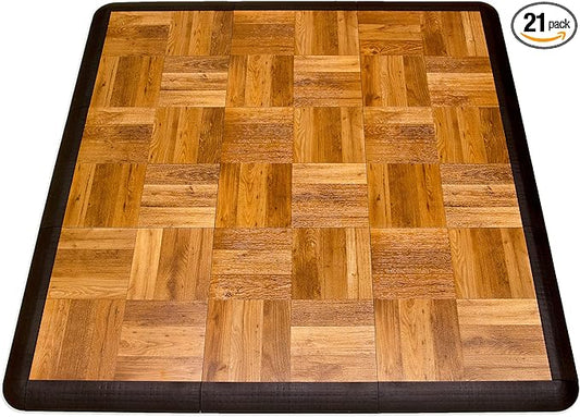 Big Floors 3X3OAKFLOOR Interlocking Lightweight Plastic Modular Dance Floor Kit (3' x 3'), Oak, 21 Piece