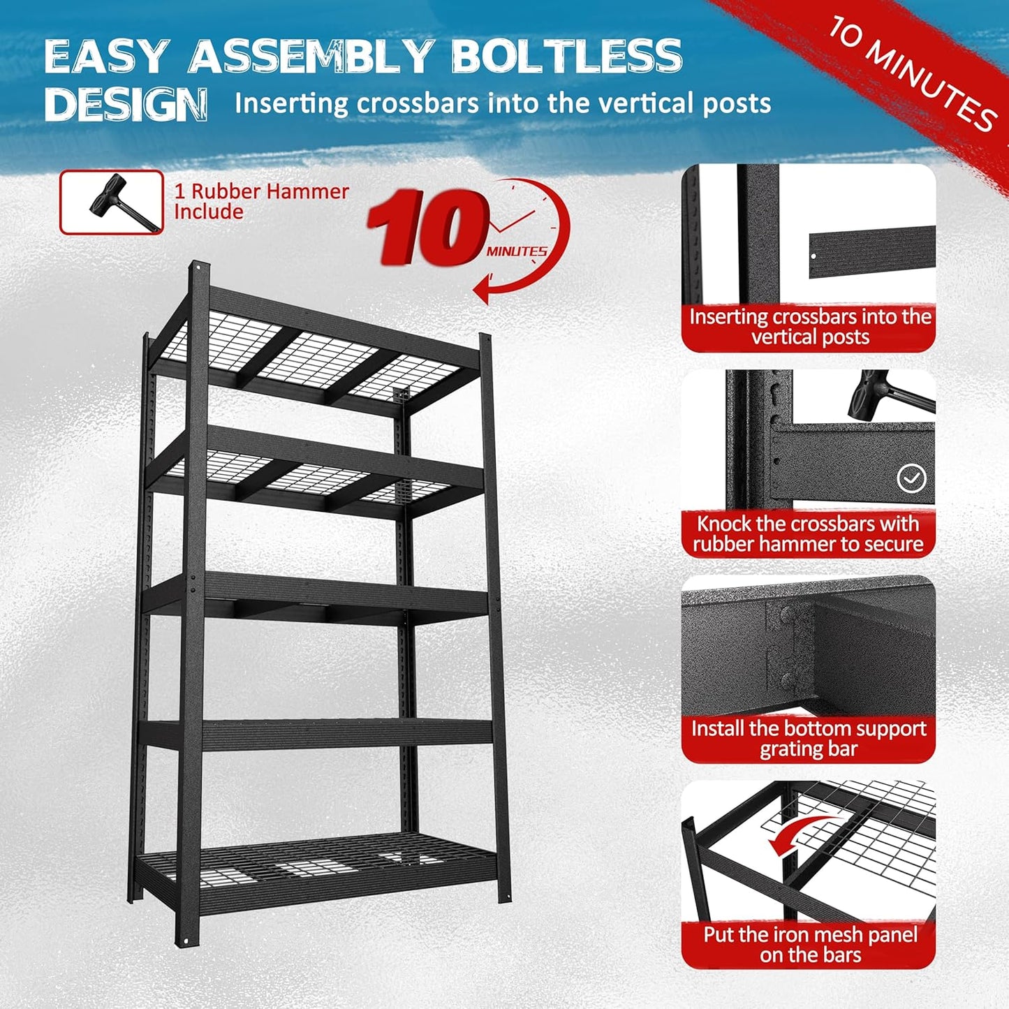 MUPATER 48.03”W × 24.41”D × 83.78”H Metal Storage Shelves, 5-Tier Adjustable Shelves, 3000 LBS Heavy Duty Standing Utility Shelf Racks for Pantry, Warehouse, Kitchen, Garage