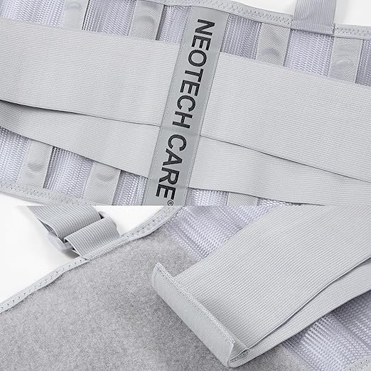 NeoTech Care Back Brace with Suspenders/Shoulder Straps - Light & Breathable - Lumbar Support Belt for Lower Back Pain - Posture, Work, Gym - Grey Color (Size XL)