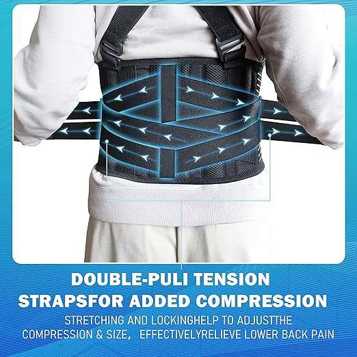 DARLIS Work Back Brace with Removable Suspender Straps, Posture Corrector Protector for Heavy Lifting Safety, Back Support Belt for Men Women in Construction, Moving, Warehouse Job M(33.5"-39.5)