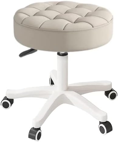 Small Chair Round Rolling Stool with Wheels PU Leather Height Adjustable Swivel Drafting Work SPA Salon Stools Home Office Chair
