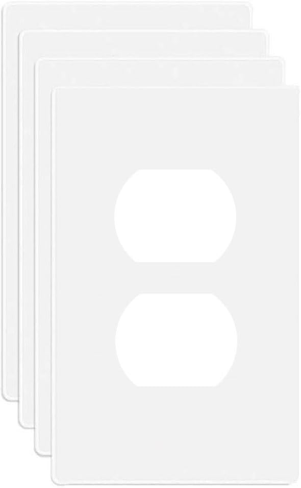 1-Gang Screwless Duplex Wall Plate Cover Single Switch Outlet Electrical Faceplate for Light Switch, Smart Switch, Receptacle, Dimmers, USB Outlet, GFCI, Child Safe Cover Plate, White (4-Pack)