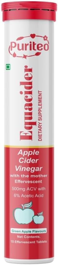 PURITEO-EQUACIDER Apple Cider Vinegar Effervescent with The Mother, Vegan, No Added Sugar, Non-GMO & Gluten-Free Tablets - (15 Tablets, Pack of 1)