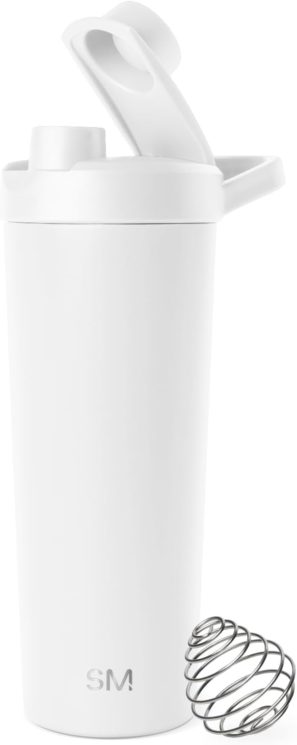 Simple Modern Stainless Steel Shaker Bottle with Ball 24oz | Metal Insulated Cup for Protein Mixes, Shakes and Pre Workout | Rally Collection | Winter White