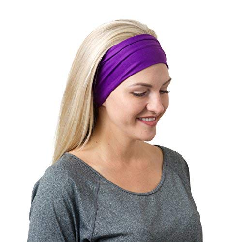 RiptGear Stretch Sport Headband for Women (Solid Purple) — Made of Non-Slip Sweat Wicking Fabric — Great for Yoga, Running or The Gym — Soft Headband That Fits Most Head Sizes — (1-Pack)