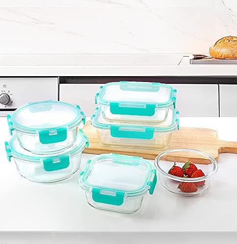 M MCIRCO 24-Piece Glass Food Storage Containers with Locking Lids,Glass Meal Prep Containers Set - Airtight Lunch Containers, Microwave, Oven, Freezer and Dishwasher,Green