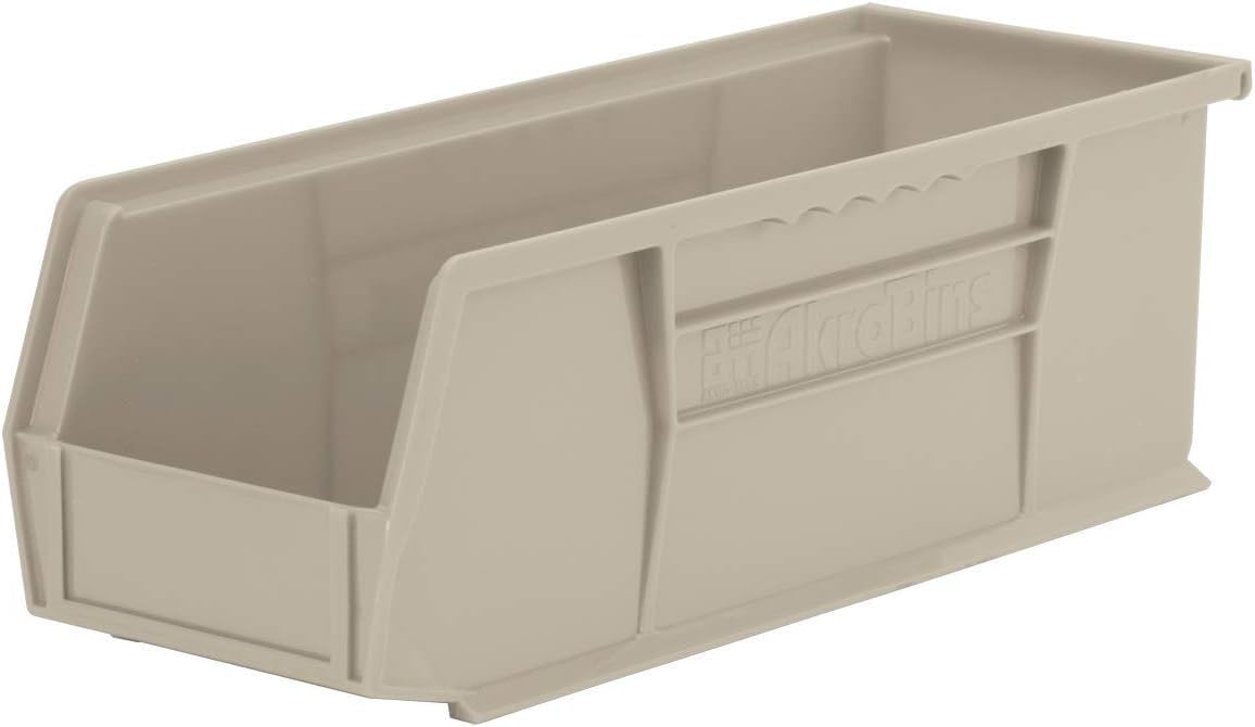 Akro-Mils 30234 AkroBins Plastic Storage Bins, Space-Saving Stackable Bins for Garage, Pantry, Craft Organization, 15-Inch x 5-Inch x 5-Inch, Stone, 12-Pack