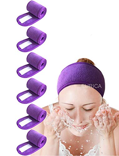 Spa Hairband Pack of 6 All Purple Non-slip Stretchable Washable Makeup Headband for Face Wash Facial Treatment Sport, 6 Count