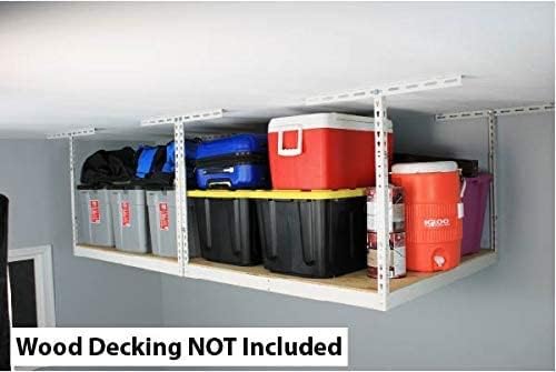 MonsterRax 4x8 Overhead Storage Rack Frame Kit - Hanging Storage Shelves, Ceiling Storage Rack System, Overhead Garage Organizers - (White, 12"-21")