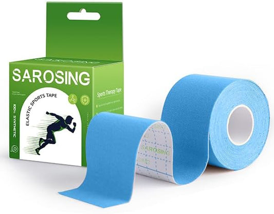 Elastic Kinesiology Tape for Knees, Shoulders, Back & More – Waterproof Sports Tape for Joint Support & Muscle Recovery, Breathable Kinesio Tape for Athletes | 2" x 16 ft (Blue)