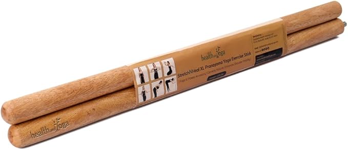 HealthAndYoga™ StretchNHeal Collapsible Multi-Use Wooden Yoga Stick - Regular and XL - Portable Posture Corrector Pole, Stretch Mobility Stick, Physical Workout Exercise Dowel