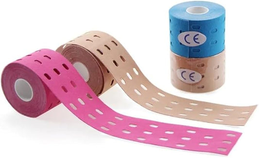 Punch Hole Cotton Waterproof Therapeutic Kinesiology Tape for Support & Recovery, Sports, Pain Relief, Beige