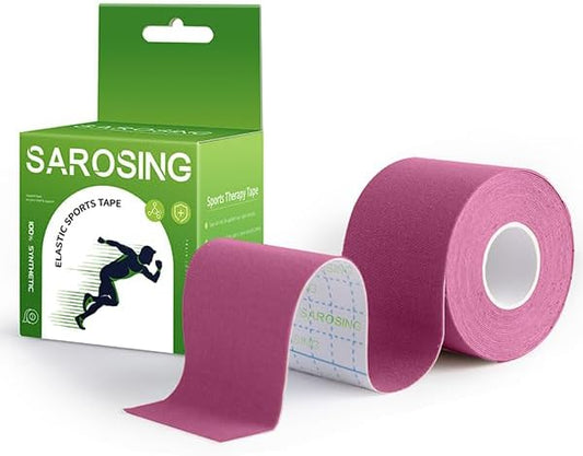 Elastic Kinesiology Tape for Knees, Shoulders, Back & More – Waterproof Sports Tape for Joint Support & Muscle Recovery, Breathable Kinesio Tape for Athletes | 2" x 16 ft (Pink)