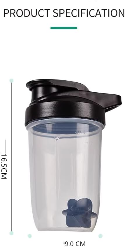 CHNLML Protein Shaker Bottle 400ML/16Oz w. Shaker Ball for Protein Shake, Shaker Bottle with Mixing Ball, Leak-Proof, BPA-Free, for Gym, Workout, Juice Mixer (Black/Clear, 16Oz-400ML-1Bottle)