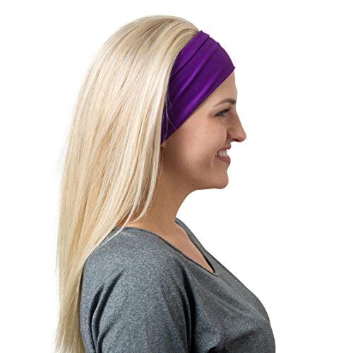 RiptGear Stretch Sport Headband for Women (Solid Purple) — Made of Non-Slip Sweat Wicking Fabric — Great for Yoga, Running or The Gym — Soft Headband That Fits Most Head Sizes — (1-Pack)