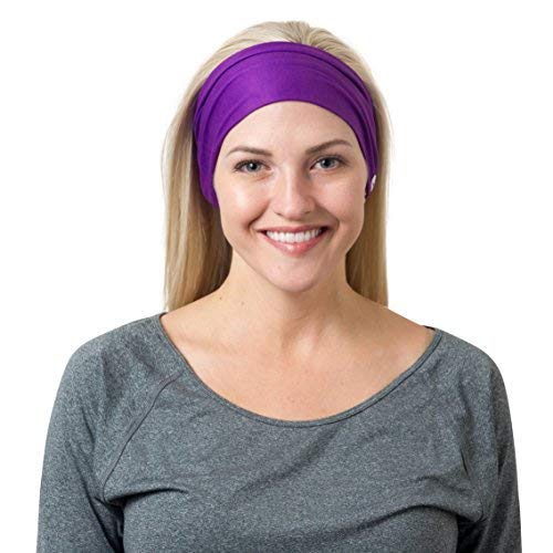 RiptGear Stretch Sport Headband for Women (Solid Purple) — Made of Non-Slip Sweat Wicking Fabric — Great for Yoga, Running or The Gym — Soft Headband That Fits Most Head Sizes — (1-Pack)