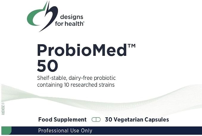 Designs for Health ProbioMed 50 - Probiotics for Digestive Health - 10 Strains with Lactobacillus acidophilus Probiotic + Lactobacillus rhamnosus - Gut Health + Immune Support Supplement (30 Caps)