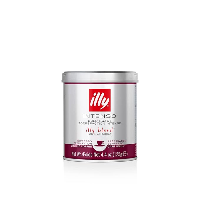 illy Ground Coffee Espresso - 100% Arabica Coffee Ground – Intenso Dark Roast – Warm Notes of Cocoa & Dried Fruit - Rich Aromatic Profile - Precise Roast - No Preservatives – 4.4 Ounce
