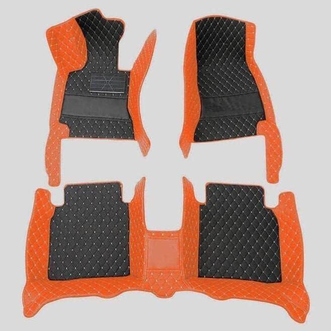 Custom All-Weather Protection Luxury Leather Floor Mats for Cars SUVs Trucks According Anti-Slip Leather Floor mats ﻿ (22,Orange and Black Beige)