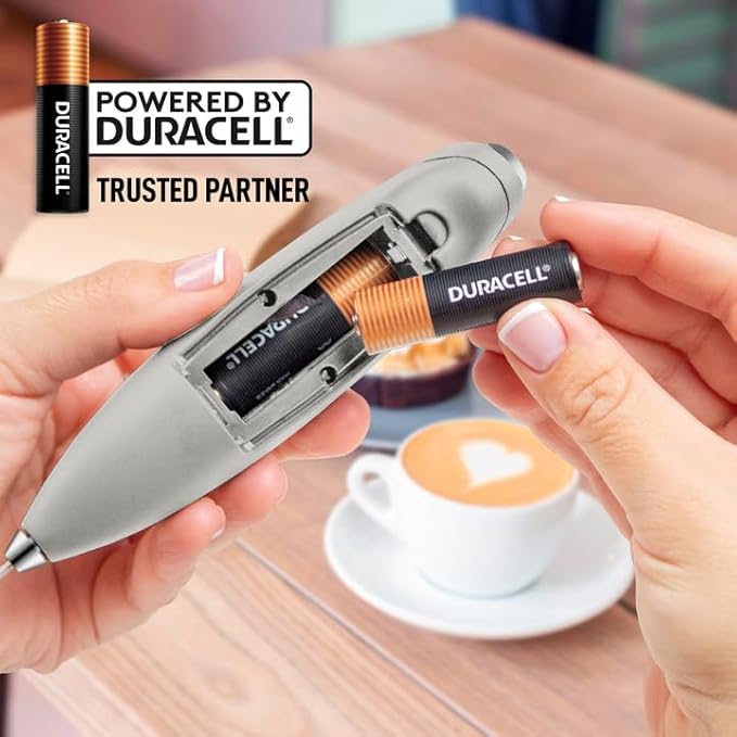 Zulay Powerful Milk Frother (4 Duracell Batteries Included) - Handheld Milk Frother Wand Drink Mixer for Coffee - Powerful Milk Foamer for Cappuccino, Frappe, Matcha & Coffee Creamer - Gray
