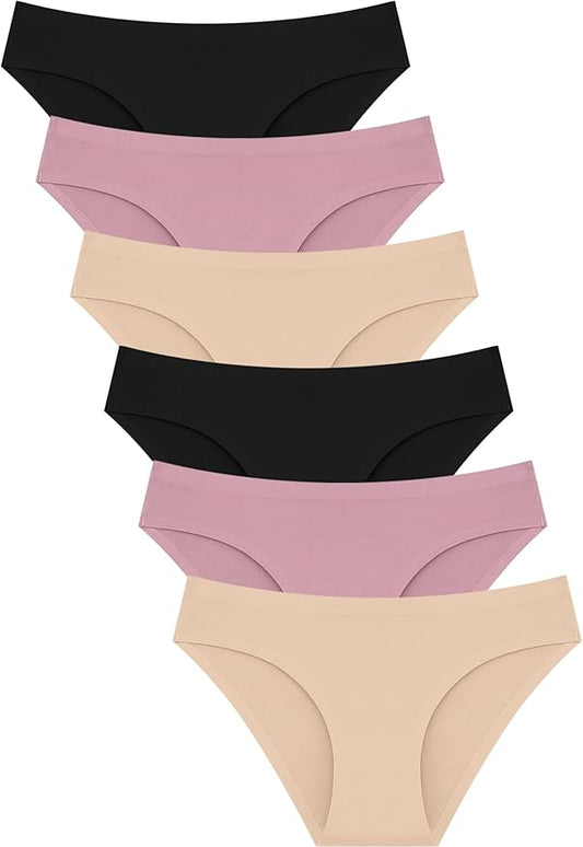 FINETOO 6 Pack Women’s Seamless Hipster Underwear No Show Panties Invisibles Briefs Soft Stretch Bikini Underwears XS-XL