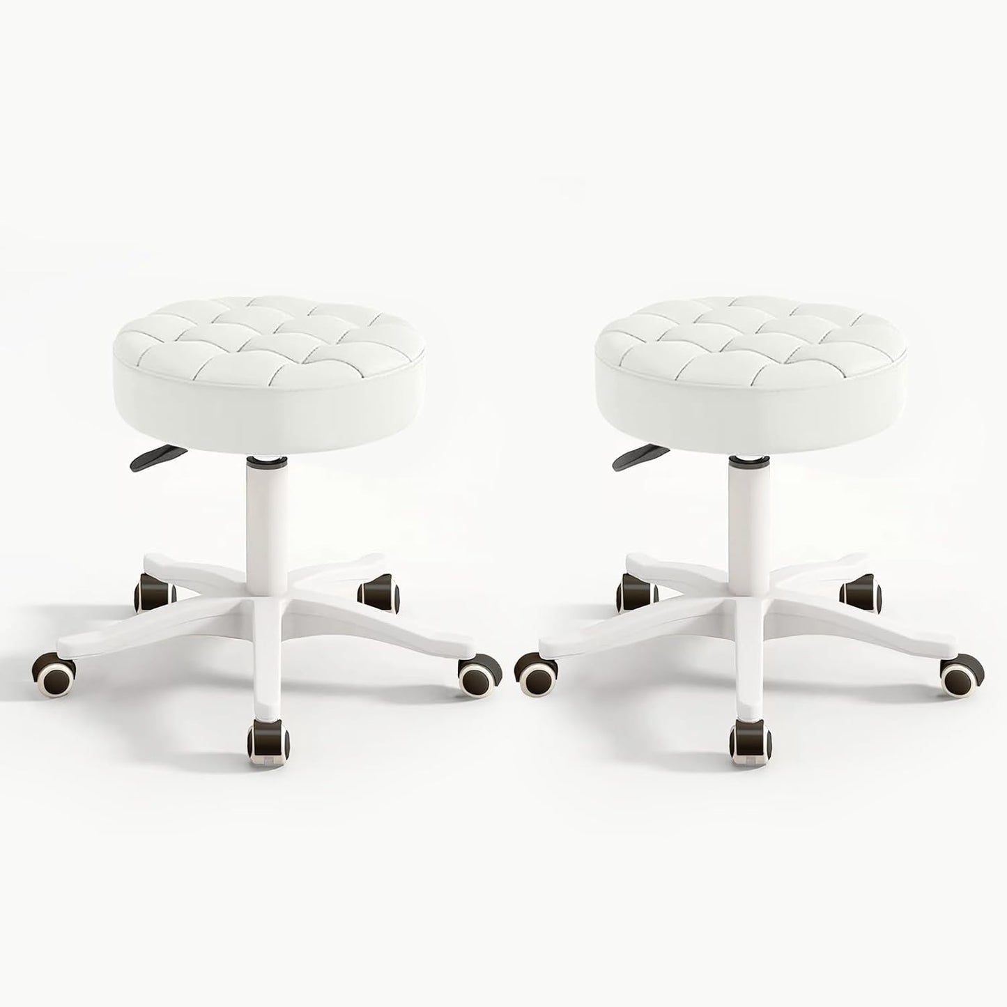 Small Chair Round Rolling Stool with Wheels PU Leather Height Adjustable Swivel Drafting Work SPA Salon Stools Home Office Chair