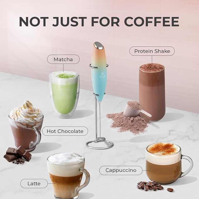Zulay Powerful Milk Frother (4 Duracell Batteries Included) - Handheld Milk Frother Wand Drink Mixer for Coffee - Powerful Milk Foamer for Cappuccino, Frappe, Matcha & Coffee Creamer - Sunrise