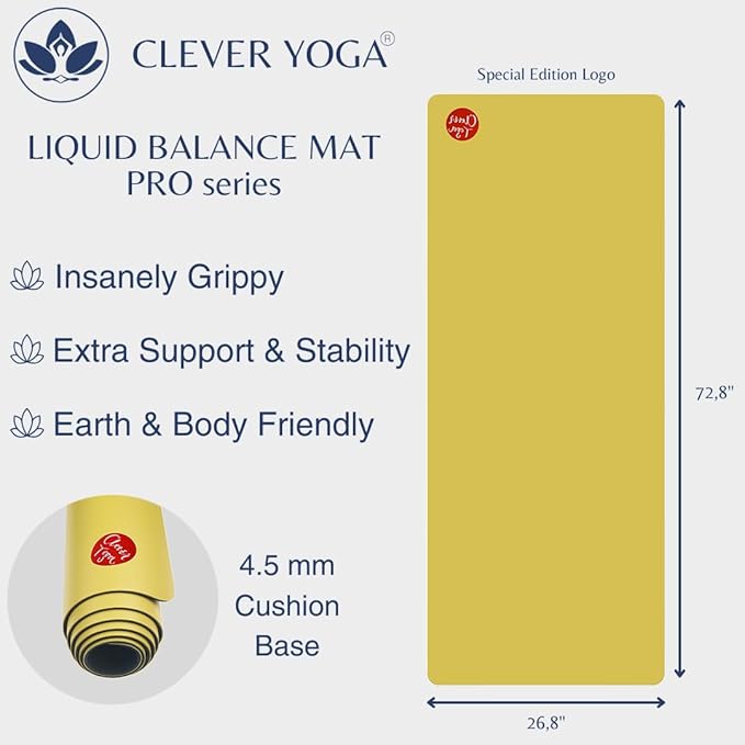 Clever Yoga Liquid Balance Thick Yoga Mat - Pro Exercise Yoga Mat with Non-Slip Surface for Home Gym, Earth-Friendly & Recyclable Pilates and Workout Pad Women & Men, 4.5 mm