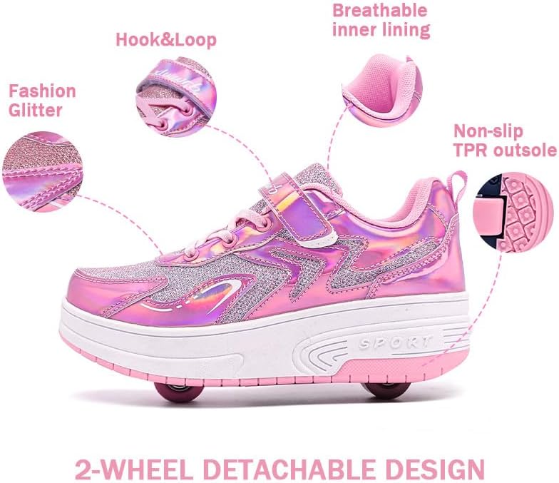 Wooowyet Roller Skate Shoes for Kids Boys Girls Rechargealbe Wheels Sneakers Fashion Roller Wheeled
