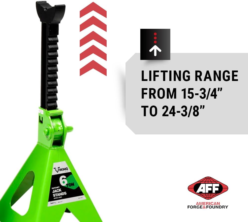 AFF Viking 6 Ton Jack Stand Set - Heavy Duty Ratchet Style Jack Stands - Pair