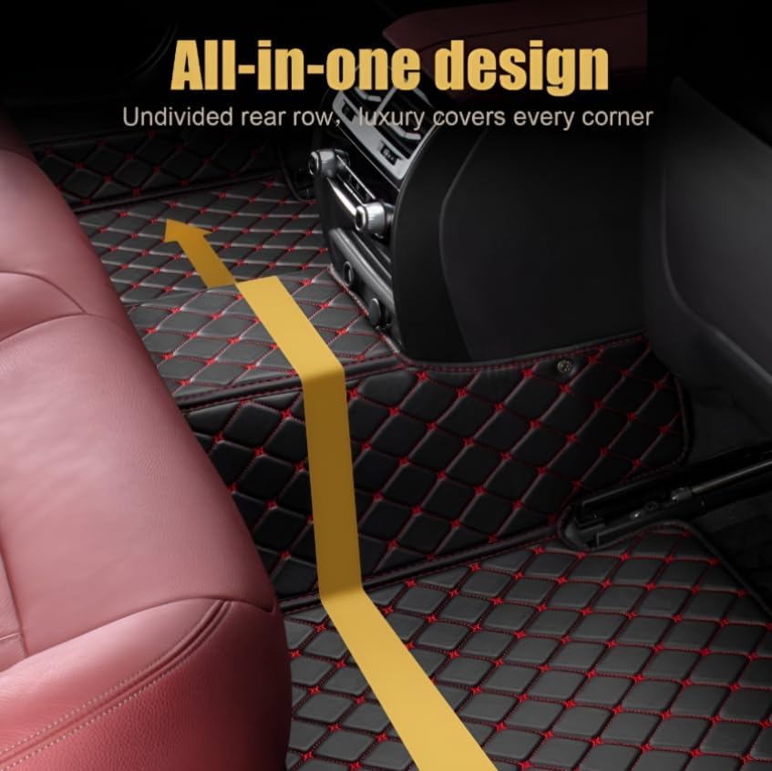 Add Personal Touch to Your Vehicle with IMEISH Customizable Logo Text Car Mats for 99% of vehiclesPads Protection Non-Slip Leather Floor Liners (Red Stripe)