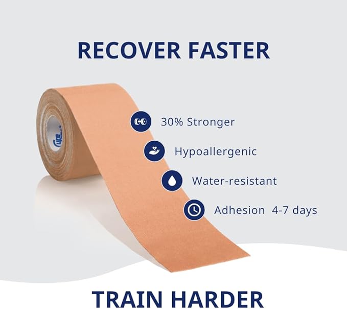 CureTape Sports | Kinesiology Tape for Muscle & Joint Pain | Elastic Therapeutic Tape | Waterproof Athletic Tape | Medical K Tape | 30% Stronger Adhesion | Beige | 2inx16ft | (Pack of 1)