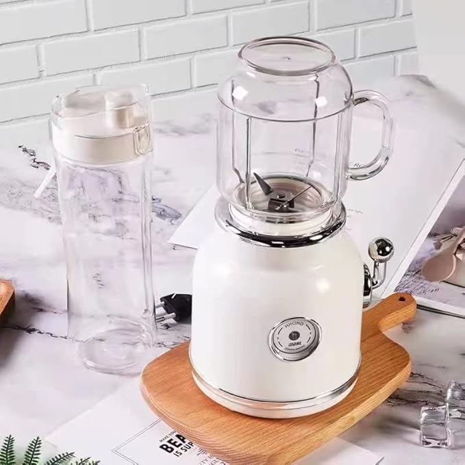 Plplaaoo Travel Cup Blender,Portable Smoothie and Shake Blender, Retro Mini Maker Mixer with Double Cup,Ice Crush Maker Countertop Juice Blenders with Stainless Steel Blades CN Plug(Beige)