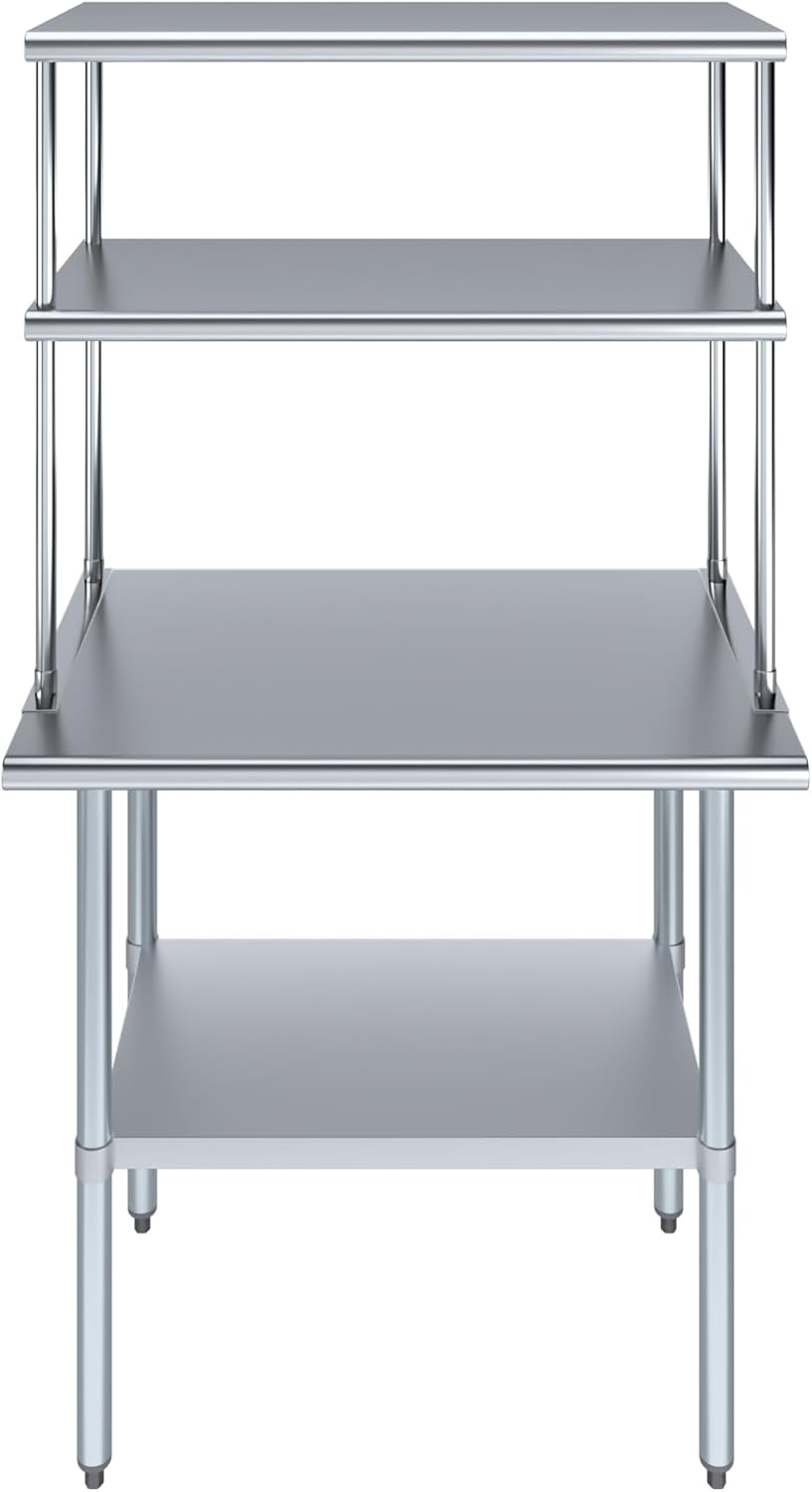 Amgood Stainless Steel Work Table Double Tier Overshelf | Metal Kitchen Prep Table & Shelving Combo (24" x 36" Work Table + 18" Overshelf)