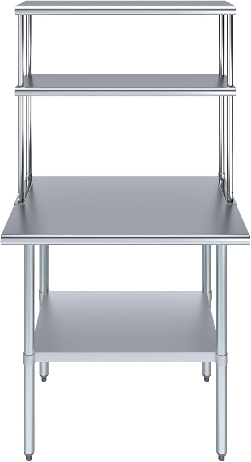 AmGood Stainless Steel Work Table Double Tier Overshelf | NSF (24" x 36" Work Table + 12" Overshelf)