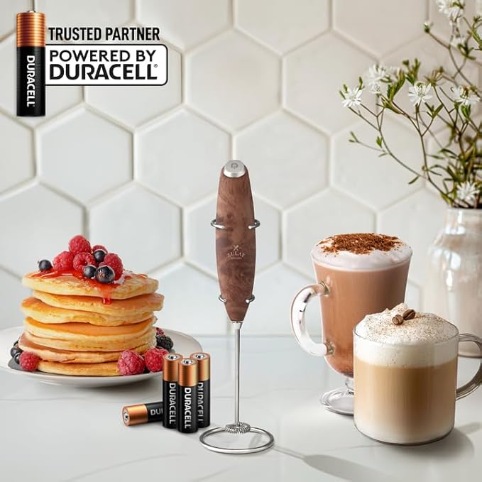 Zulay Powerful Milk Frother (4 Duracell Batteries Included) - Handheld Milk Frother Wand Drink Mixer for Coffee - Powerful Milk Foamer for Cappuccino, Frappe, Matcha & Coffee Creamer - Walnut