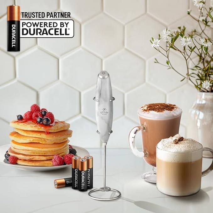 Zulay Powerful Milk Frother (4 Duracell Batteries Included) - Handheld Milk Frother Wand Drink Mixer for Coffee - Powerful Milk Foamer for Cappuccino, Frappe, Matcha & Coffee Creamer - Marble