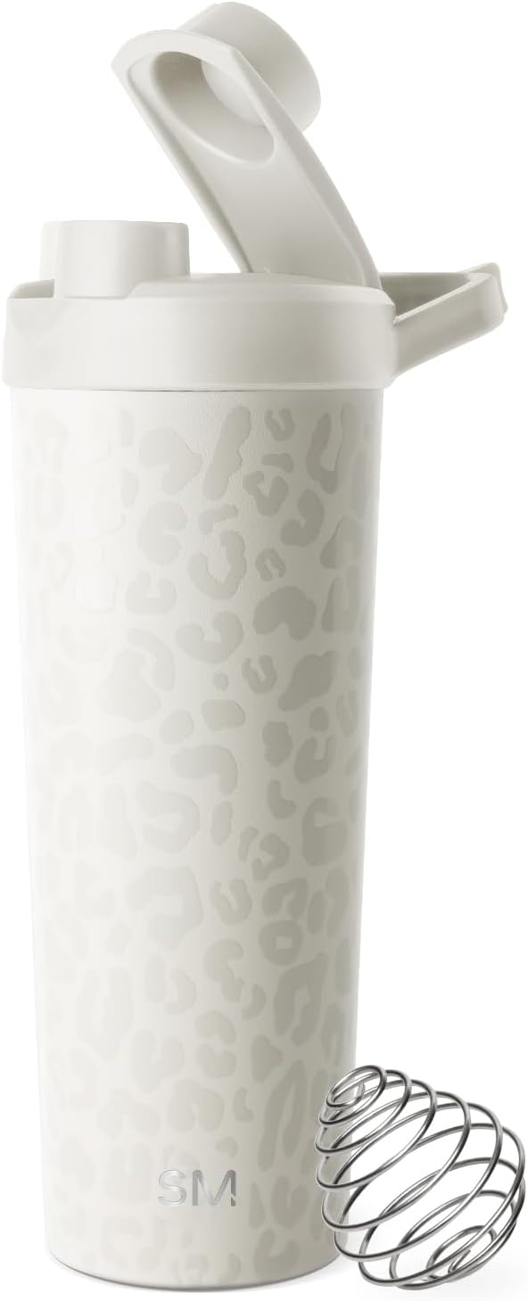 Simple Modern Stainless Steel Shaker Bottle with Ball 24oz | Metal Insulated Cup for Protein Mixes, Shakes and Pre Workout | Rally Collection | Cream Leopard