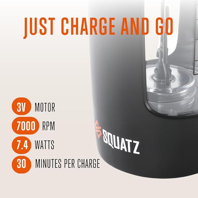 SQUATZ Electric Protein Shaker Bottle - Workout Blender Bottle - Portable Gym Shake Mixer, USB Rechargeable - 22oz