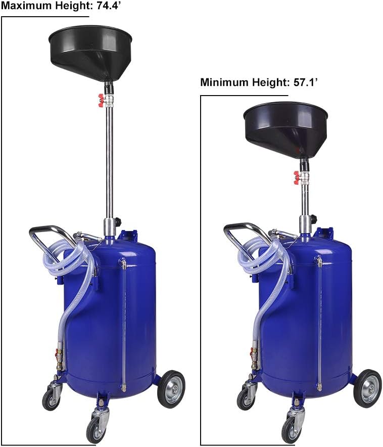 redsun 30 Gallon Waste Oil Drain Tank, Air Operated Oil Drain Container for Quick Fluid Change, Adjustable Funnel Height (53"-80") with Wheels – for Waste Oil Removal in Auto Shops, Garages