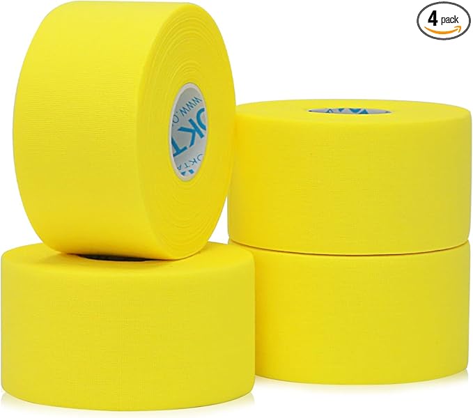 OK TAPE Athletic Sports Tape（4 Packs) - 45ft Per Roll Very Strong Tape for Athlete & Sport Trainers & First Aid Injury Wrap, Perfect for Fingers Ankles Wrist on Bat, Hockey Stick - Yellow