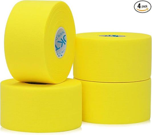 OK TAPE Athletic Sports Tape（4 Packs) - 45ft Per Roll Very Strong Tape for Athlete & Sport Trainers & First Aid Injury Wrap, Perfect for Fingers Ankles Wrist on Bat, Hockey Stick - Yellow