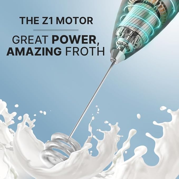 Zulay Kitchen Tornado Milk Frother Handheld Wand – Electric Coffee Frother with Triple Whisk & Stand – Hand Held Drink Mixer for Latte, Cappuccino, Matcha, Hot Chocolate, Protein Shakes – Metal Black