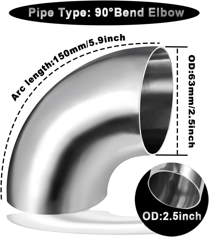 3 Inch 90° Mandrel Bend Elbow, SS304 Stainless Steel Bend Tube 90 Degree Exhaust Elbow Pipe - Thickness 16GA/0.65" for Car Modified Exhaust System, Stair Handrail (1pcs)