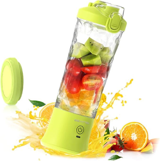 Portable Blender for Shakes and Smoothies With 20 Oz Travel Cup and Lid, Mini Personal Size With 6 Blades, USB Rechargeable for Gym, Kitchen and Outdoors (Yellow)