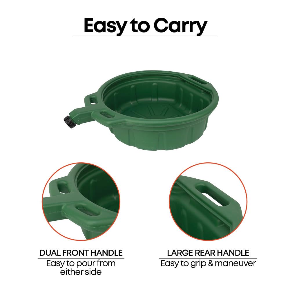 Groz 41961 4.25 Gallon Antifreeze Drain Pan - with Spout Cap, Durable HDPE Construction, Spill-Proof Design for Auto Shops and Garages, Green Color, Pack of 2