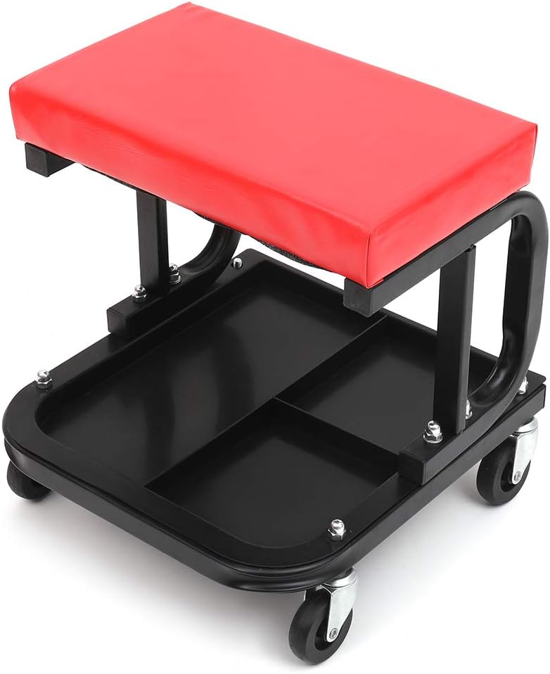 Rolling Creeper Seat with Cushioned Seat Heavy-Duty Garage Roller Seat with 4 Universal Mechanics Stool Mechanic Chair for Workshop, Garage, Auto Repair Shop