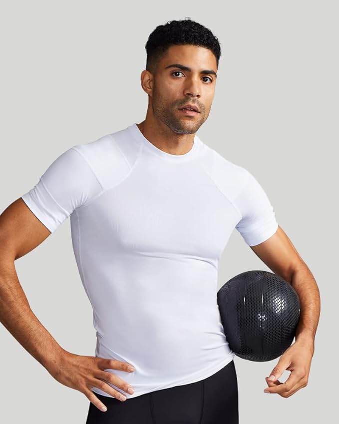 Tommie Copper Shoulder Support Shirt for Men, Posture Corrector Compression Shirt with UPF 50 Sun Protection