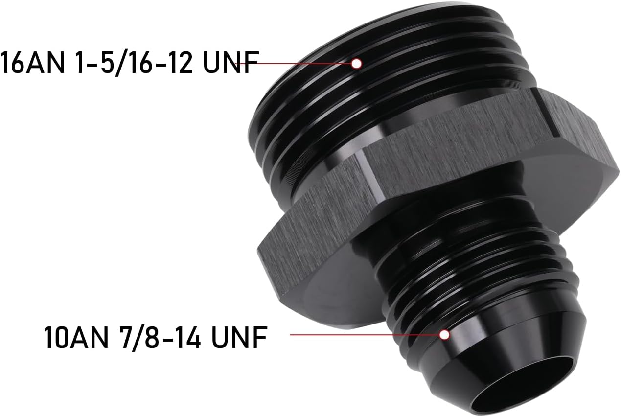 10AN Male Flare to 16AN ORB O-ring Boss Fuel Pump Rail Adapter Fitting Aluminum Black, Pack of 2